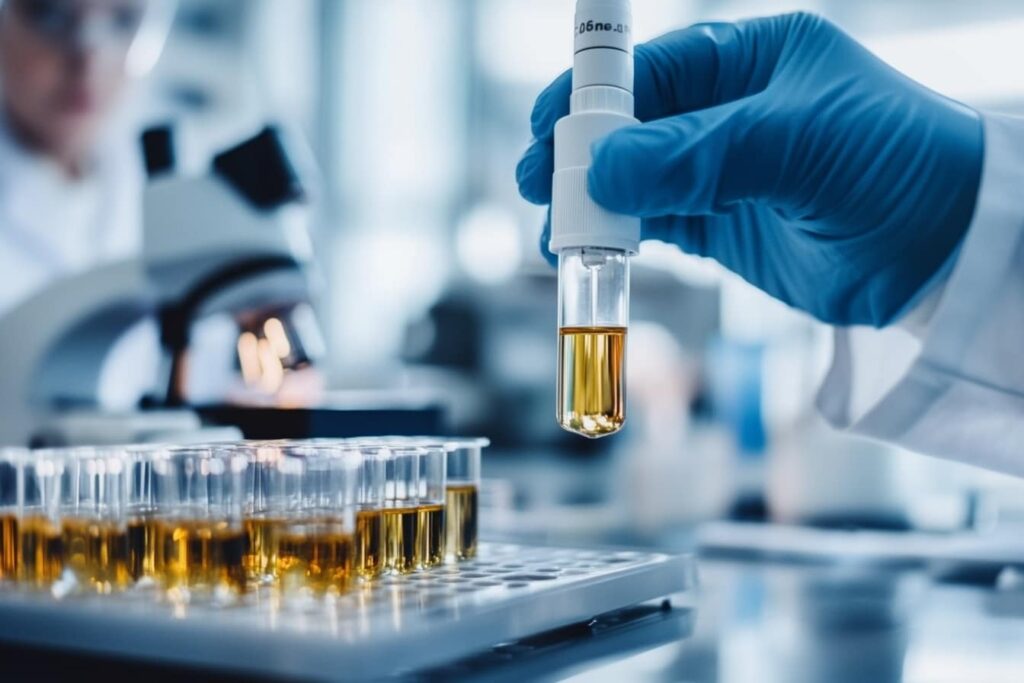 A healthcare product being inspected or tested in a lab